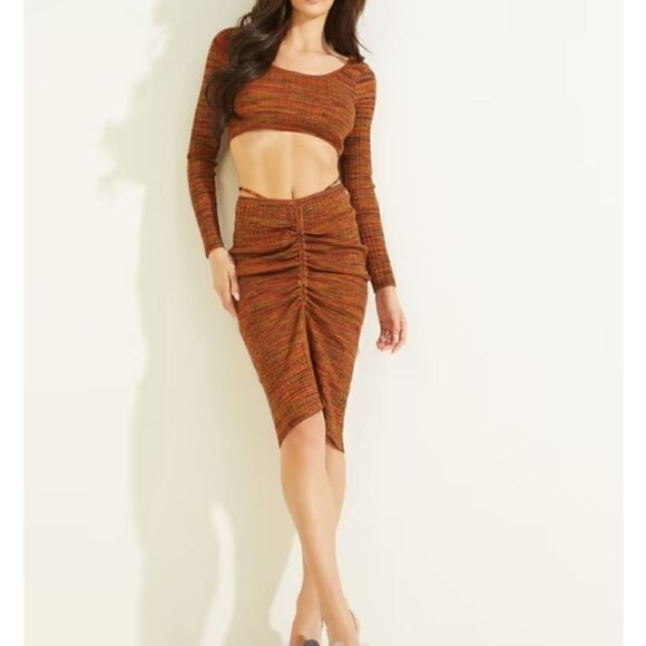 GUESS Cinched Front Anika Ribbed Bodycon Skirt Small - Picture 2 of 12